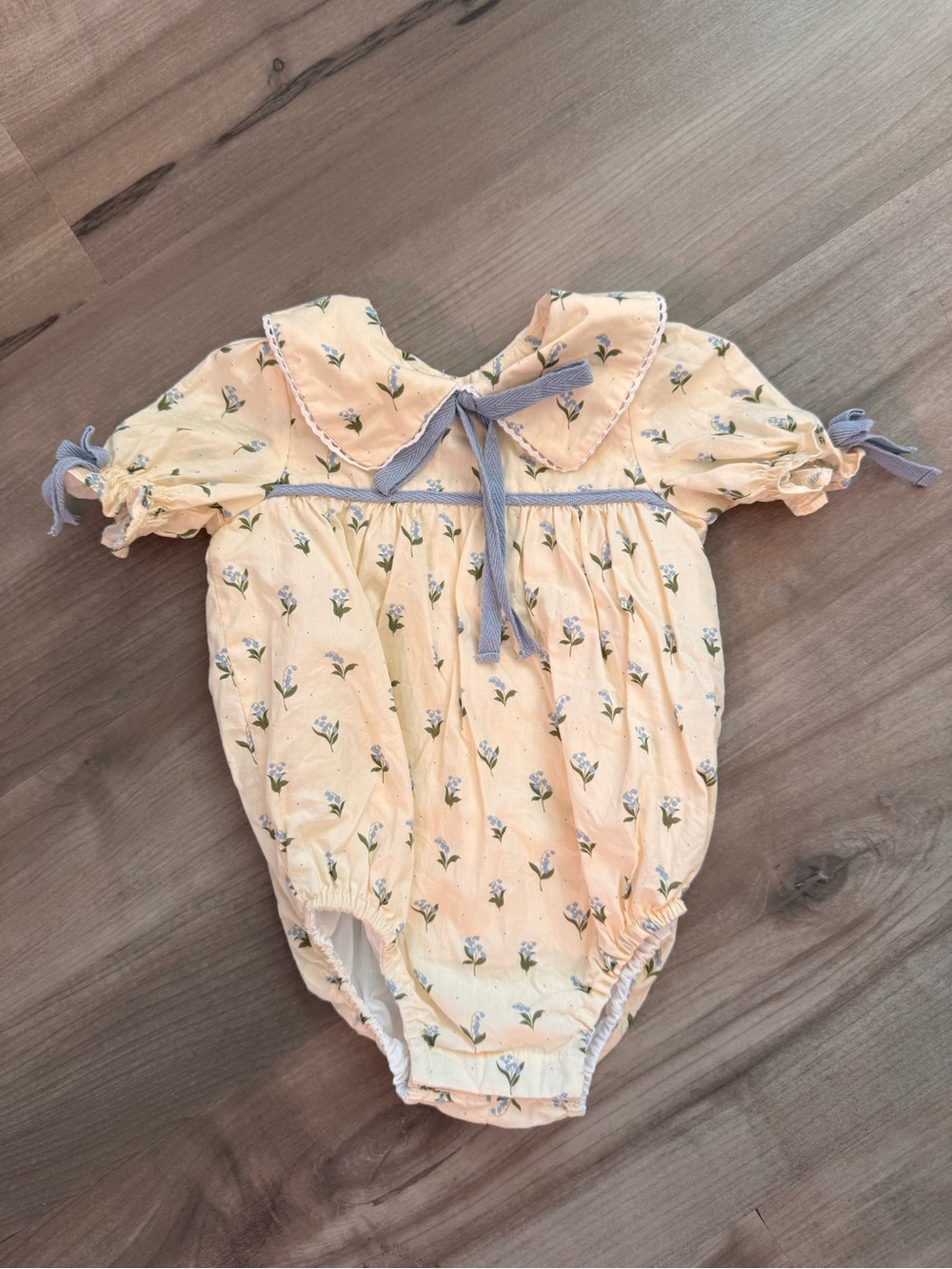 Edgehill Collection Floral Baby Romper with Blue Trim